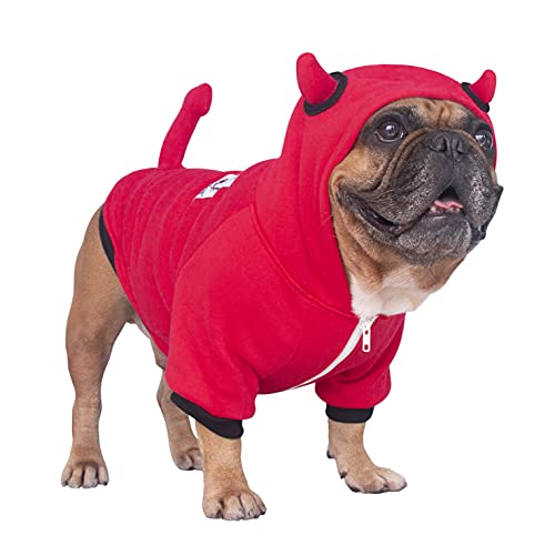 iChoue Little Devil Dog Halloween Costumes Clothes Sweater Cute Funny for English Bulldog Cold Weather Winter Coats Hoodies Frenchie - Red, Large Plus