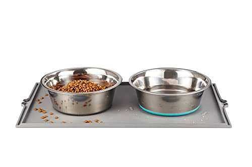 PEGGY11 Deep Stainless Steel Anti-Slip Dog Bowls with Silicone Mat - 2 Bowls + Mat, 8 Cups