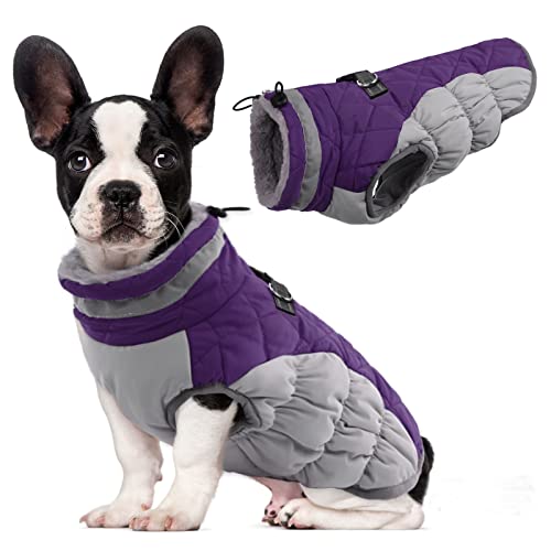 Lelepet Dog Coat Warm Dog Winter Coat Waterproof Dogs Jacket with Harness Built in Reflective Pet Fleece Vest Zip-Up Cold Weather Coats for Medium Dogs Turtleneck & Windproof Coats Dachshund Purple M