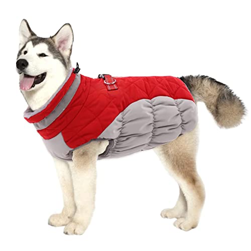 Lelepet Dog Coat Warm Dog Winter Coat Waterproof Dogs Jacket with Harness Built in Reflective Pet Fleece Vest Zip-Up Cold Weather Coats for Large Dogs Turtleneck & Windproof Coats Boston Terrier Red L