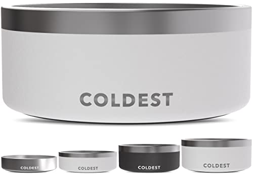 Coldest Dog Bowl - Anti Rust Metal, Non Slip, 3 Layers Insulated Stainless Steel Dog Bowls - Spill Proof & Heavy Duty - Water Bowl for Dogs, Cats & Pets, Dish Washer Safe (100 oz, Epic White)