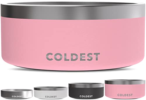 Coldest Dog Bowl - Anti Rust Metal, Non Slip, 3 Layers Insulated Stainless Steel Dog Bowls - Spill Proof & Heavy Duty - Water Bowl for Dogs, Cats & Pets, Dish Washer Safe (100 oz, Cotton Candy Pink)