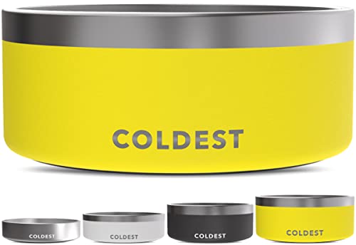 Coldest Dog Bowl - Anti Rust Metal, Non Slip, 3 Layers Insulated Stainless Steel Dog Bowls - Spill Proof & Heavy Duty - Water Bowl for Dogs, Cats & Pets, Dish Washer Safe (100 oz, Solar Yellow)