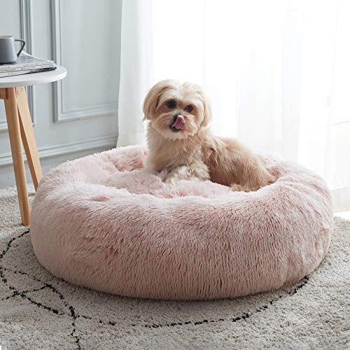WESTERN HOME WH Calming Dog & Cat Donut Cuddler, Anti-Anxiety Warming Cozy Soft Round Bed, Fluffy Faux Fur Plush Cushion for Small Medium Dogs and Cats (20"/24"/27"/30")