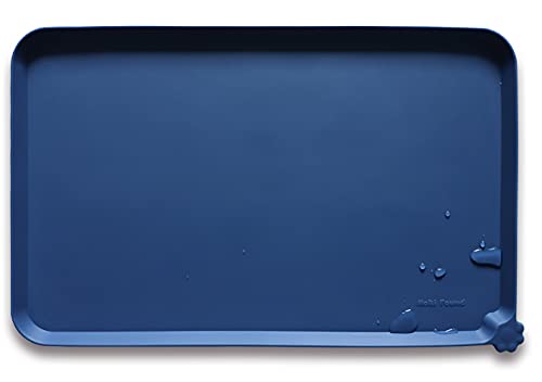Hoki Found X-Large Silicone Pet Food Mats - Non Slip Dog Cat Bowl Placemats - Waterproof Dog Cat Food Mats - Suitable for Carpet - Indigo Ink