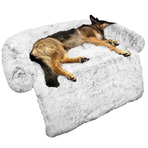 Calming Dog Bed Fluffy Plush Dog Mat (Light Grey)