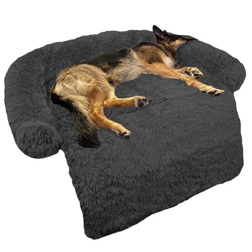 Calming Dog Bed Fluffy Plush Dog Mat (Dark Grey)