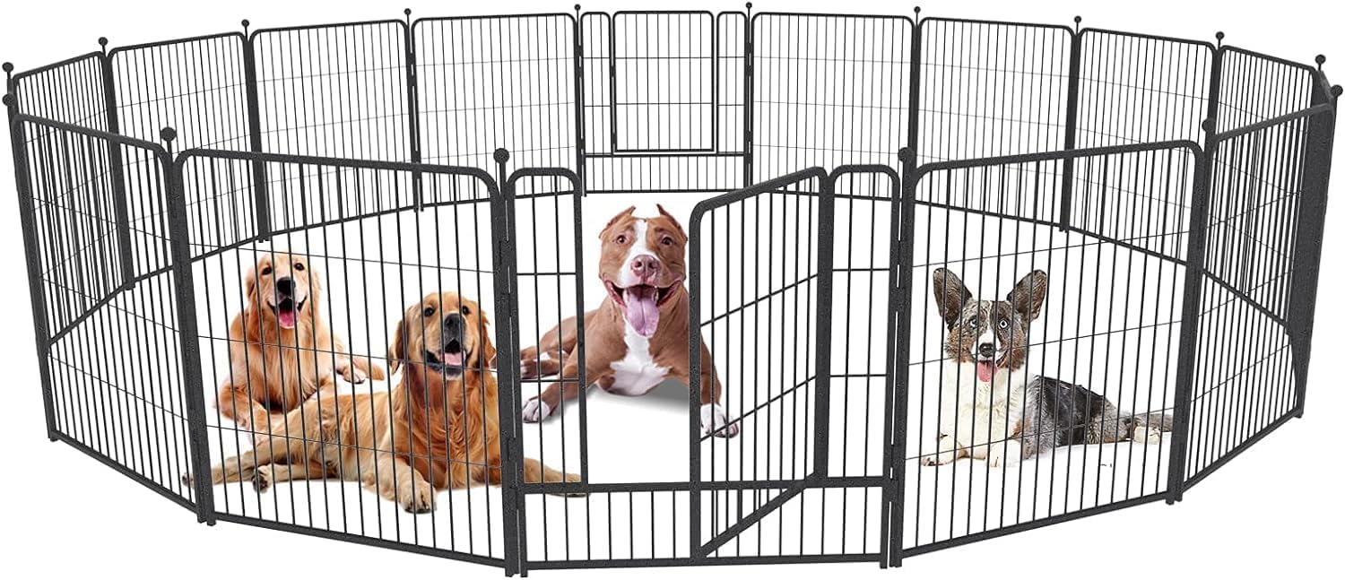 Dog Playpen,32/40/45 Inch Height in Heavy Duty, Folding Indoor Outdoor Anti-Rust Dog Exercise Fence, Portable Pet Playpen with Door for Large Medium Small Dogs and Pet (16 Panels, 40 Inch) Silver