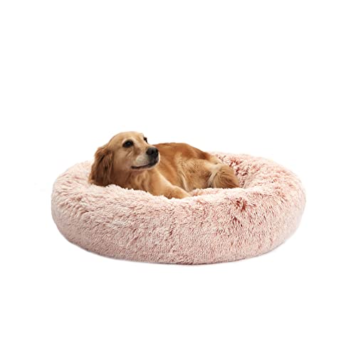 Bedfolks Calming Donut Dog Bed - 36" Round, Fluffy, Anti-Anxiety, Machine Washable Pet Bed (Pink, Large)