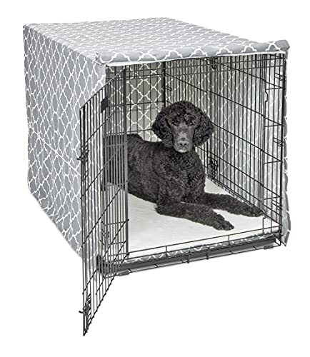 New World XL Dog Crate Cover Featuring Teflon Fabric Protector, Poly-Cotton Privacy Kennel Cover Fits Most 48-inch Crates, Gray Designer Print, Machine Washable, Reduces Barking