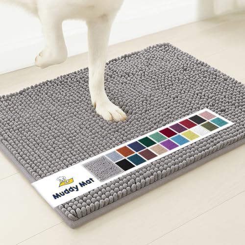 Muddy Mat Original Dog Door Mat for Muddy Paws, Super Absorbent Microfiber, Non-Slip Washable Pet Rug, Quick Dry Chenille Entryway Carpet, Machine Washable Indoor Outdoor mat, Grey 24"x35
