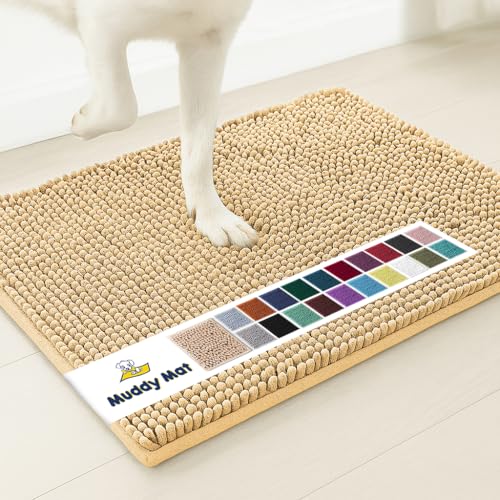 Muddy Mat Shown on TV  Super Absorbent Microfiber Dog Door Mat for Muddy Paws, Non-Slip Washable Pet Rug, Quick Dry Chenille Entryway Carpet, Machine Washable Indoor Outdoor mat, Beige 35"x24"