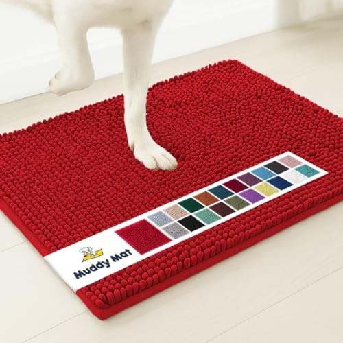 Muddy Mat Shown on TV  Super Absorbent Microfiber Dog Door Mat for Muddy Paws, Non-Slip Washable Pet Rug, Quick Dry Chenille Entryway Carpet, Machine Washable Indoor Outdoor mat, Red 35"x24"