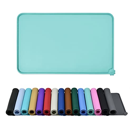 Waterproof Pet Feeding Mat with High Raised Edges, Heavier and Thicker Placemats for Cat Dog Water Bowl with BPA Free, Dogs Cats Food Mats for Messy Drinkers to Prevent Spill and Protect Floors