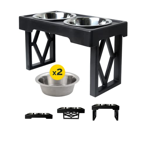 Pet Zone Designer Diner Bundle Adjustable Elevated Dog Bowls for Large Dogs, Medium and Small - Raised Dog Bowl Stand, Bowls for Food and Water Stainless Steel, 3 Heights, 2.75, 8", & 12''