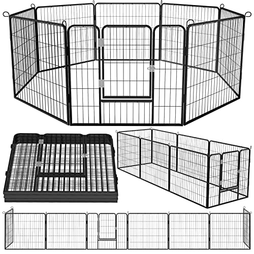 OFIKA Heavy Duty Metal Dog Playpen for Medium/Small Animals, 8 Panels 32Height x 27" Width, Dog Fence Exercise Pen with Doors, Pet Puppy Outdoor Playpen Pen for Outdoor, Indoor, RV, Camping, Yard