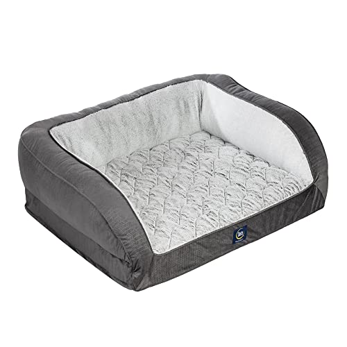 Serta Orthopedic Quilted Couch Dog Bed for Pets  Slate Gray (Small)