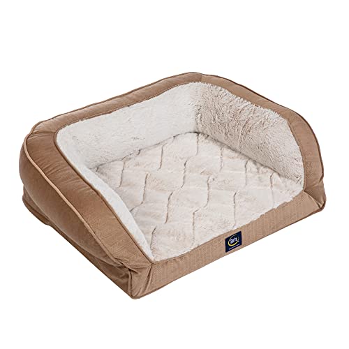 Serta Orthopedic Quilted Couch Dog Bed for Pets  Desert Sand (Small)