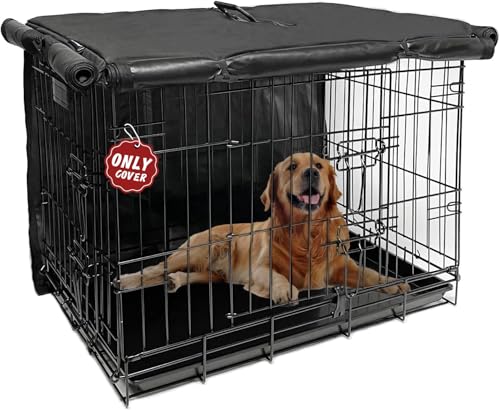 Dog Crate Cover 48 inch, Large Dog Kennel Cover for Cages with1 2 3 Doors, Waterproof 600D Oxford Fabric Privacy Cover Indoor/Outdoor Black (Only Cover)
