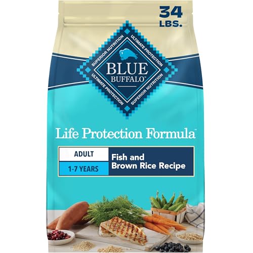 Blue Buffalo Life Protection Formula Adult Dry Dog Food, Helps Build and Maintain Strong Muscles, Made with Natural Ingredients, Fish & Brown Rice Recipe, 34-lb. Bag