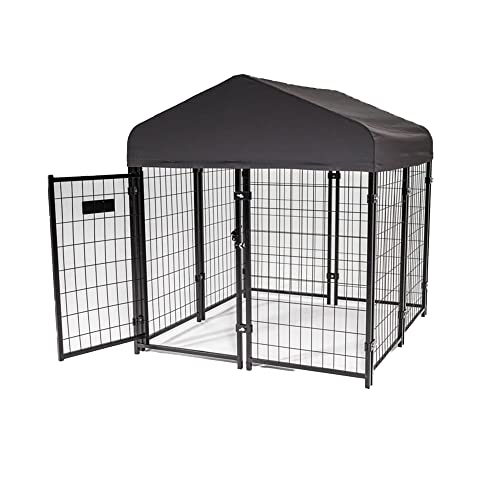 Lucky Dog Stay Series Studio Jr. Kennel  Premium Design, Waterproof and UPF 50+ Canopy Cover, All-Steel Frame, 4'W x 4'L x 4'4"H, Steel Grey