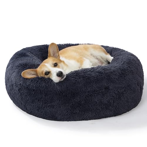 SAVFOX Plush Calming Dog Beds, Donut Dog Bed for Small Dogs, Medium, Large & X-Large, Comfy Cuddler Dog Bed and Cat Bed in Faux Fur, Washable Dog Bed, Multiple Sizes XS-XXL