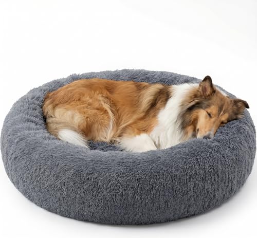 SAVFOX Plush Calming Dog Beds, Donut Dog Bed for Small Dogs, Medium, Large & X-Large, Comfy Cuddler Dog Bed and Cat Bed in Faux Fur, Washable Dog Bed, Multiple Sizes XS-XXL