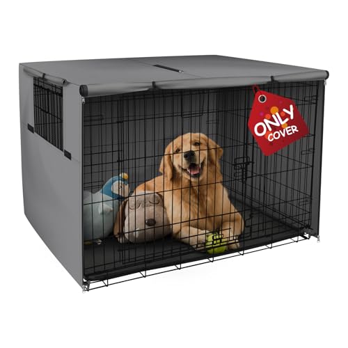 Explore Land Dog Crate Cover Heavy Duty Polyester Pet Kennel Sunshade Universal Fit for 54 inches Wire Cage (Grey)