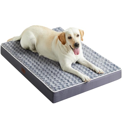 Figopage Orthopedic Memory Foam Dog Bed for Large Dogs, Waterproof Dog Crate Bed, Washable Pet Mat with Removable Cover and Nonskid Bottom