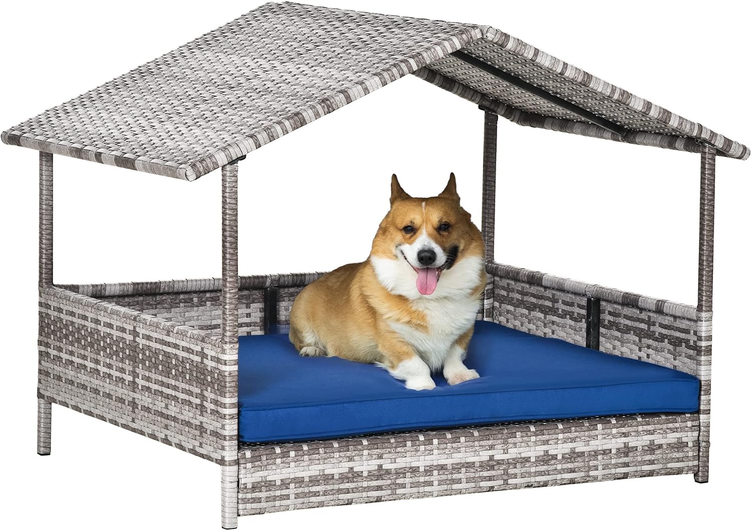 PawHut Wicker Dog House Outdoor with Canopy