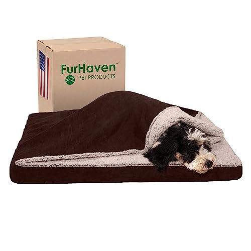Furhaven Orthopedic Dog Bed for Large/Medium Dogs w/ Removable Washable Cover, For Dogs Up to 55 lbs - Berber & Suede Blanket Top Mattress - Espresso, Large