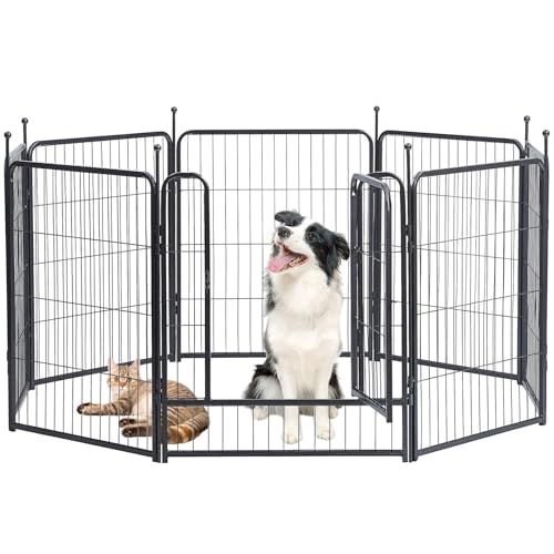 Dog Playpen,32/40/45 Inch Height in Heavy Duty, Folding Indoor Outdoor Anti-Rust Dog Exercise Fence, Portable Pet Playpen with Door for Large Medium Small Dogs and Pet (8 Panels, 32 Inch) Silver