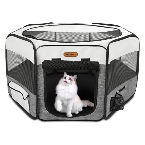 Dog Playpen, Portable Pet Play Pen Foldable Carrying Case, Puppy Pens Outsid for Small Cat Indoor/Outdoor, Removable Mesh Shade Cover