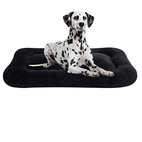Coohom Deluxe Plush Dog Bed Pet Cushion Crate Mat,Fulffy Comfy Kennel Anti-Slip Washable Pad for Medium Large X-Large Dogs(XX-Large, Black)