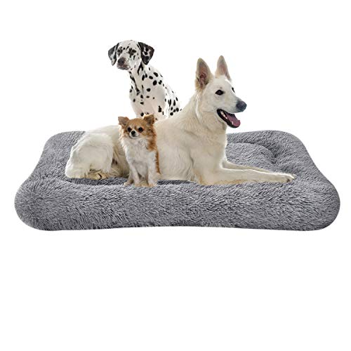 Coohom Deluxe Plush Dog Bed Pet Cushion Crate Mat,Fulffy Comfy Kennel Anti-Slip Washable Pad for Medium Large X-Large Dogs(XX-Large, Grey)