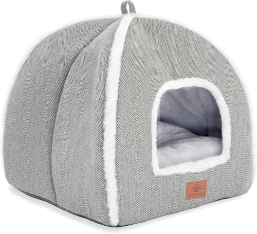 Cat Beds for Indoor -Cat Cave House Tent for Kittens and Laege Pets with Removable Washable Cushioned, Foldable Kitten Hideaway with Non-Slip Bottom, Grey, 17.5 inches