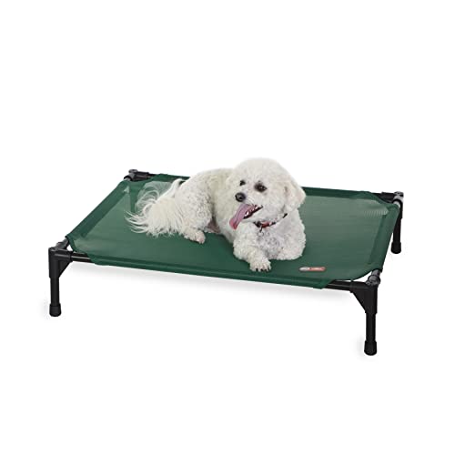 K&H Pet Products Outdoor Elevated Dog Cot, Cooling Raised Bed with Waterproof Breathable Mesh for Medium Dogs, Portable Place Bed with Heavy-Duty Metal Frame & Hammock Style Cover - Medium Green