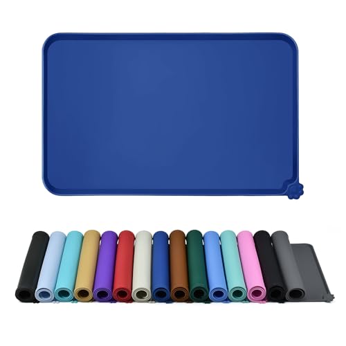 Waterproof Pet Feeding Mat with High Raised Edges, Heavier and Thicker Placemats for Cat Dog Water Bowl with BPA Free, Dogs Cats Food Mats for Messy Drinkers to Prevent Spill and Protect Floors
