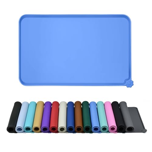 Waterproof Pet Feeding Mat with High Raised Edges, Heavier and Thicker Placemats for Cat Dog Water Bowl with BPA Free, Dogs Cats Food Mats for Messy Drinkers to Prevent Spill and Protect Floors