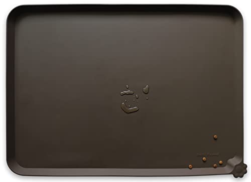 Hoki Found X-Large Silicone Pet Food Mat Tray - Non-Slip Dog and Cat Bowl Placemat - Waterproof Feeding Mat for Carpet - Coffee