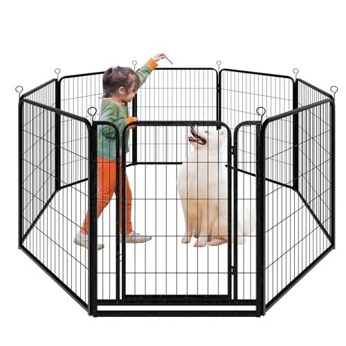Dog Playpen Outdoor Extra Wide 8 Piece Panels Heavy Duty Dog Fence 40" Height Anti-Rust with Doors Portable for RV Camping Yard, Total 21FT, 35 Sq.ft, Snowy Black