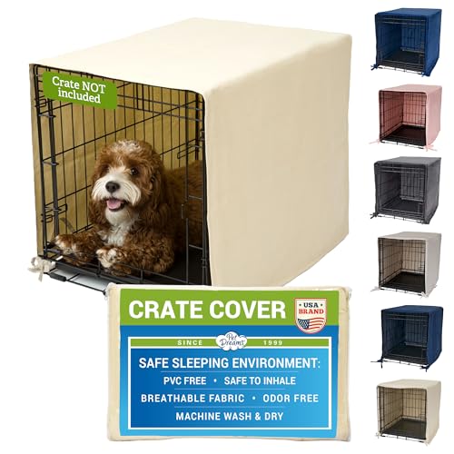 Pet Dreams Dog Crate Cover - Breathable Fabric Kennel Topper for Single-Door Crates, Fits iCrate Dog Cages 18, 24, 30, 36, 42, 48 Inches (Khaki, Medium, 30")