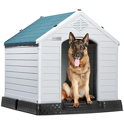 LEMBERI Durable Waterproof Plastic Dog House for Small to Large Sized Dogs, Indoor Outdoor Doghouse Insulated Puppy Shelter with Elevated Floor, Easy to Assemble (Blue, 42''L*38''W*39''H)