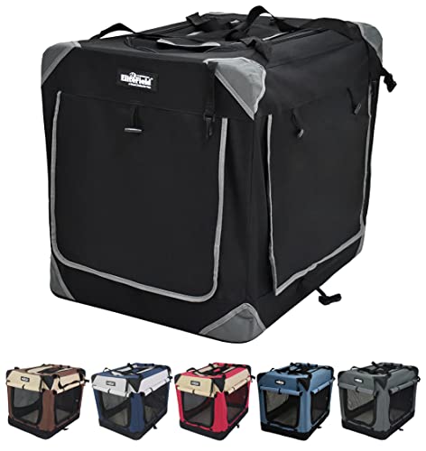 EliteField 4-Door Folding Soft Dog Crate with Curtains, Carrying Bag and Fleece Bed (2 Year Warranty), Indoor & Outdoor Pet Home (30" L x 21" W x 24" H, Black+4 Door Curtains)