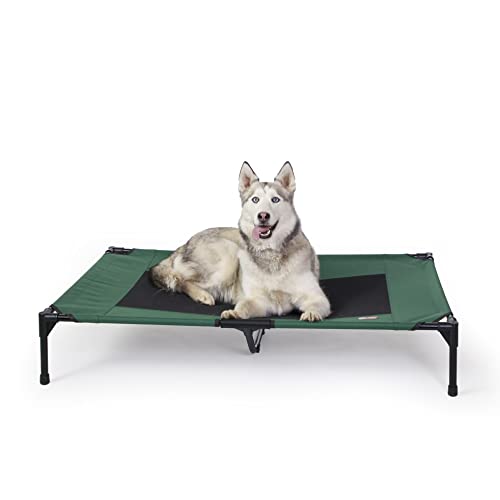 K&H Pet Products Outdoor Elevated Dog Cot, Breathable Cooling Elevated Cot Hammock Pet Bed for XL Dogs, Washable Mesh Cover, Raised Metal Frame, Collapsible, Portable - Extra-Large 50 X 32in Green