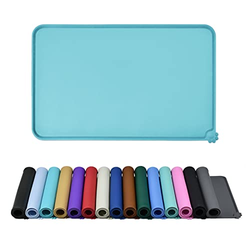 Waterproof Pet Feeding Mat with High Raised Edges, Heavier and Thicker Placemats for Cat Dog Water Bowl with BPA Free, Dogs Cats Food Mats for Messy Drinkers to Prevent Spill and Protect Floors