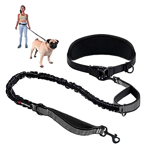 Tuff Pupper Heavy Duty Hands Free Dog Leash | One Small/Medium Dog Up to 45 lbs | Comfortable Shock Absorbing Bungee | Reflective Padded Handles | Lumbar Waist Belt 24-42" | Jogging Running Leash