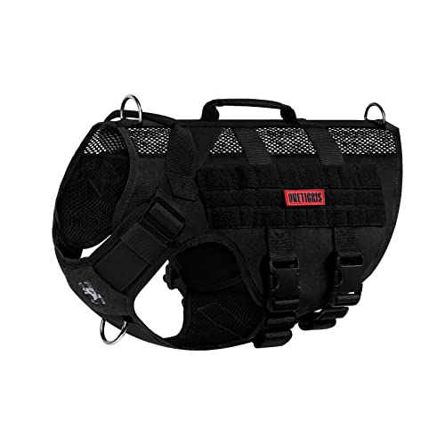 OneTigris No Pull Tactical Dog Harness for Medium Dogs, Mesh Design Breathable Military Dogs Molle Vests with Handles, Service Dog Vest Harness for Walking Hiking Training (L, Black)