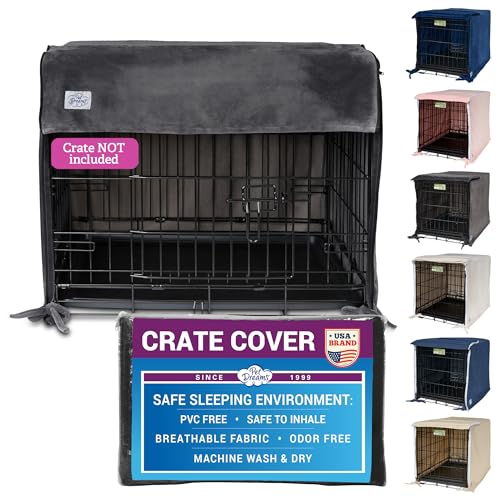 Pet Dreams Dog Crate Cover - Breathable Fabric Kennel Topper for Double-Door Crates, Fits iCrate Dog Cages 18, 24, 30, 36, 42, 48 Inches (Grey, X Small, 18")