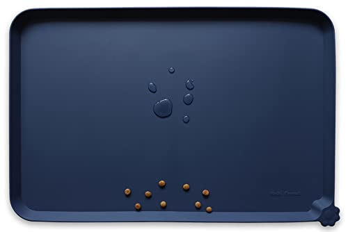 Hoki Found X-Large Silicone Pet Feeding Mats - Non Slip Dog Cat Bowl Mats - Waterproof, Suitable for Carpet - French Navy